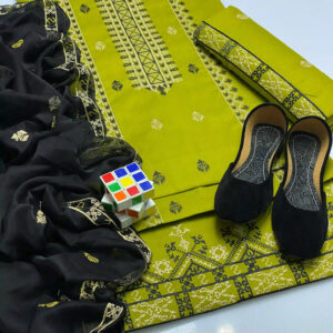 Cross-Stitch Emb Lawn - 3 piece suit with Khussa
