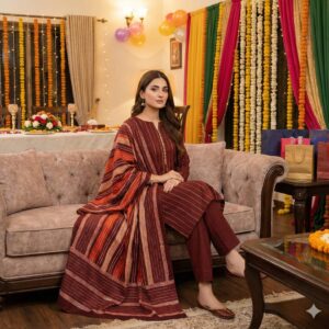 Eid Collection Multani Khadi Sussi with Heavy Velvet Dupatta - 3 Piece