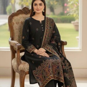 Jacquard Brosha Shirt, Shawl & Dyed Viscose Trouser - 3 Piece