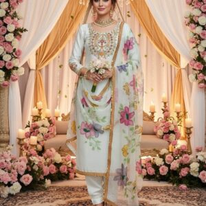 Organza heavy hand paint Emb - 3 Piece