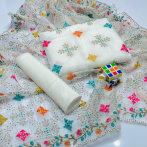 Heavy Embroidered Khaadi Net & Net Dupatta - 3 Piece